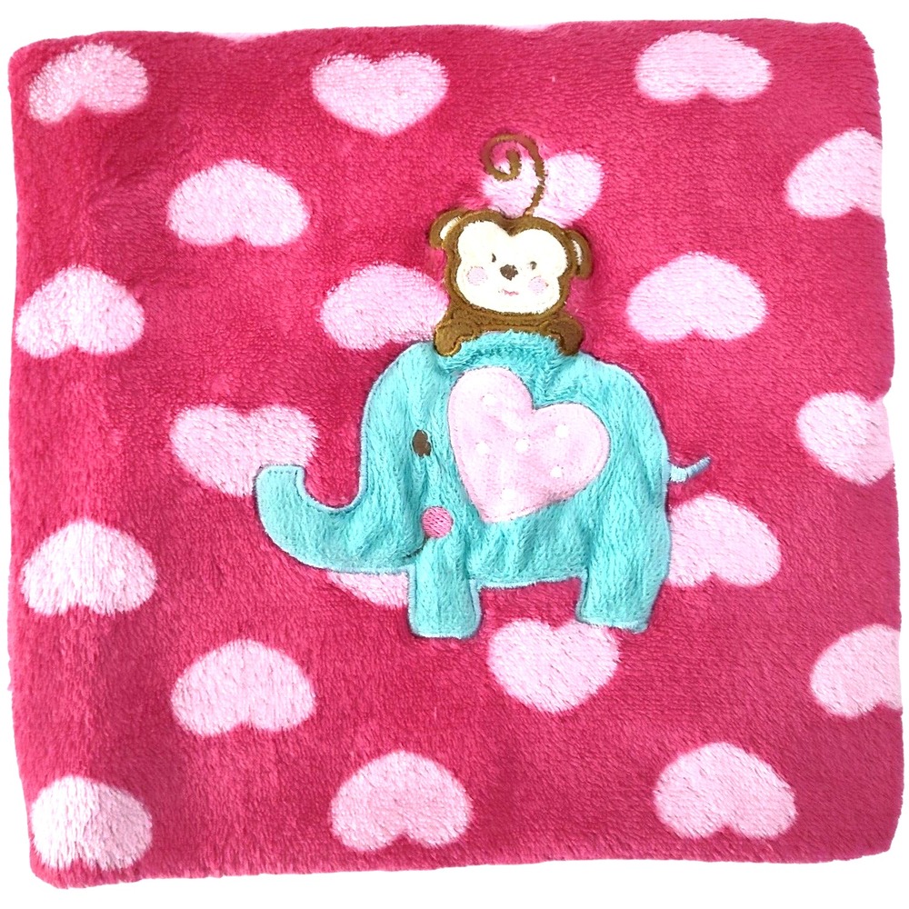 Pink Heart‎ Elephant Monkey Baby Girl Blanket Lovey Unbranded htf 35x40 Security